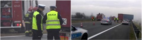 Zderzenie tira z dzwigiem na A4